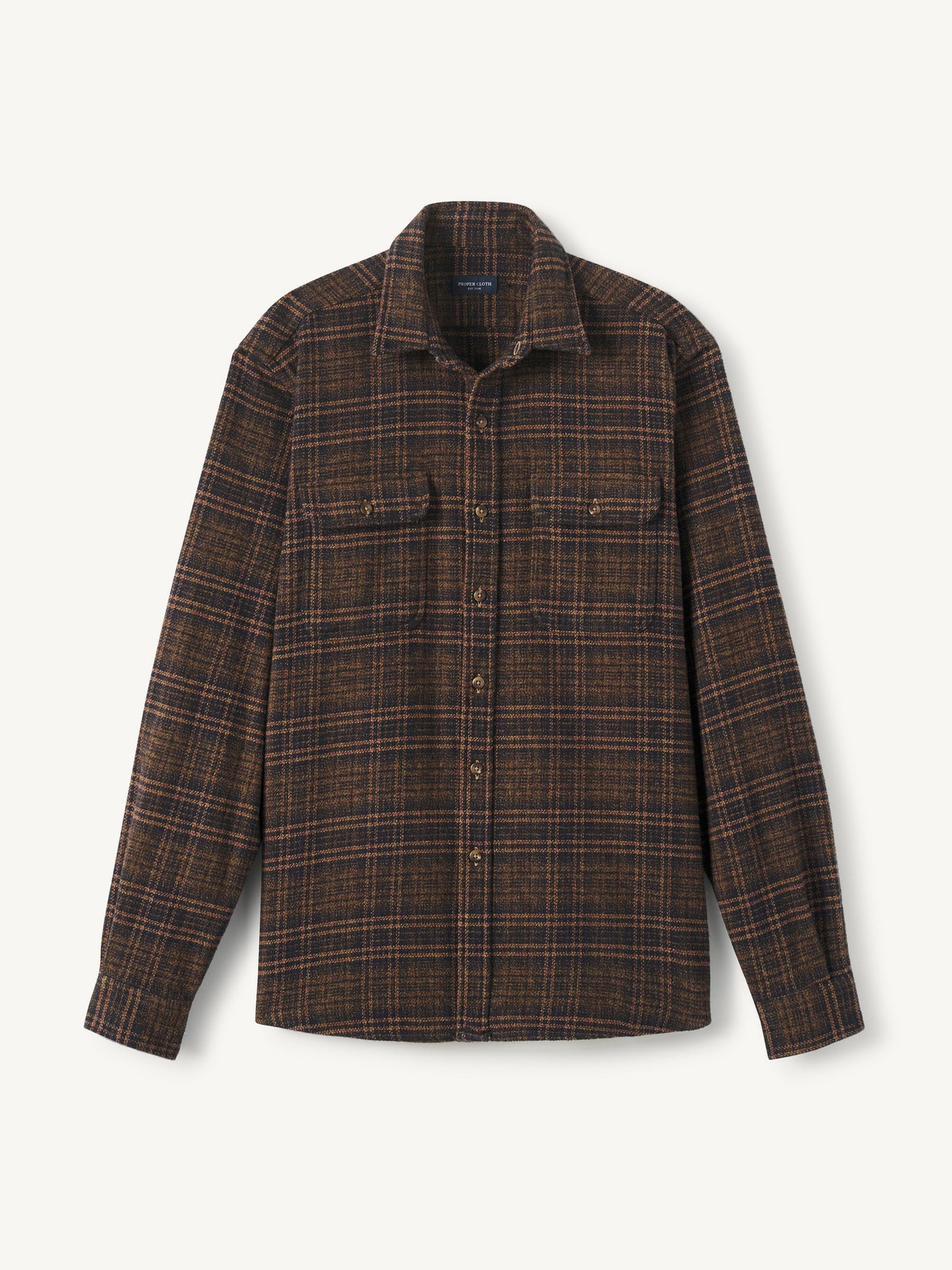 Men’s Brown Plaid Flannel Shirt – Soft Brushed Cotton Long Sleeve Button-Up Shirt with Dual Chest Pockets (S–6XL)