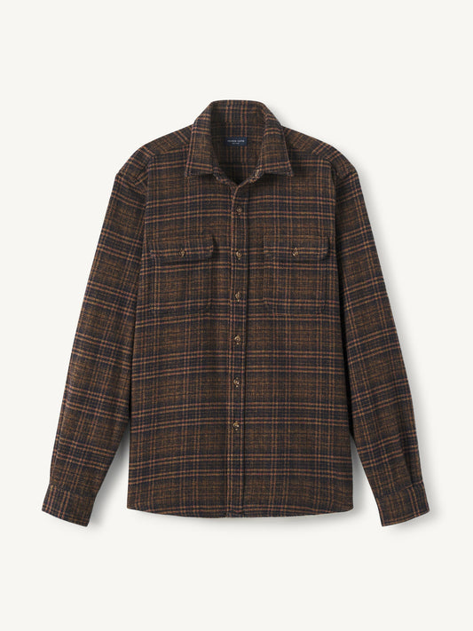 Men’s Brown Plaid Flannel Shirt – Soft Brushed Cotton Long Sleeve Button-Up Shirt with Dual Chest Pockets (S–6XL)