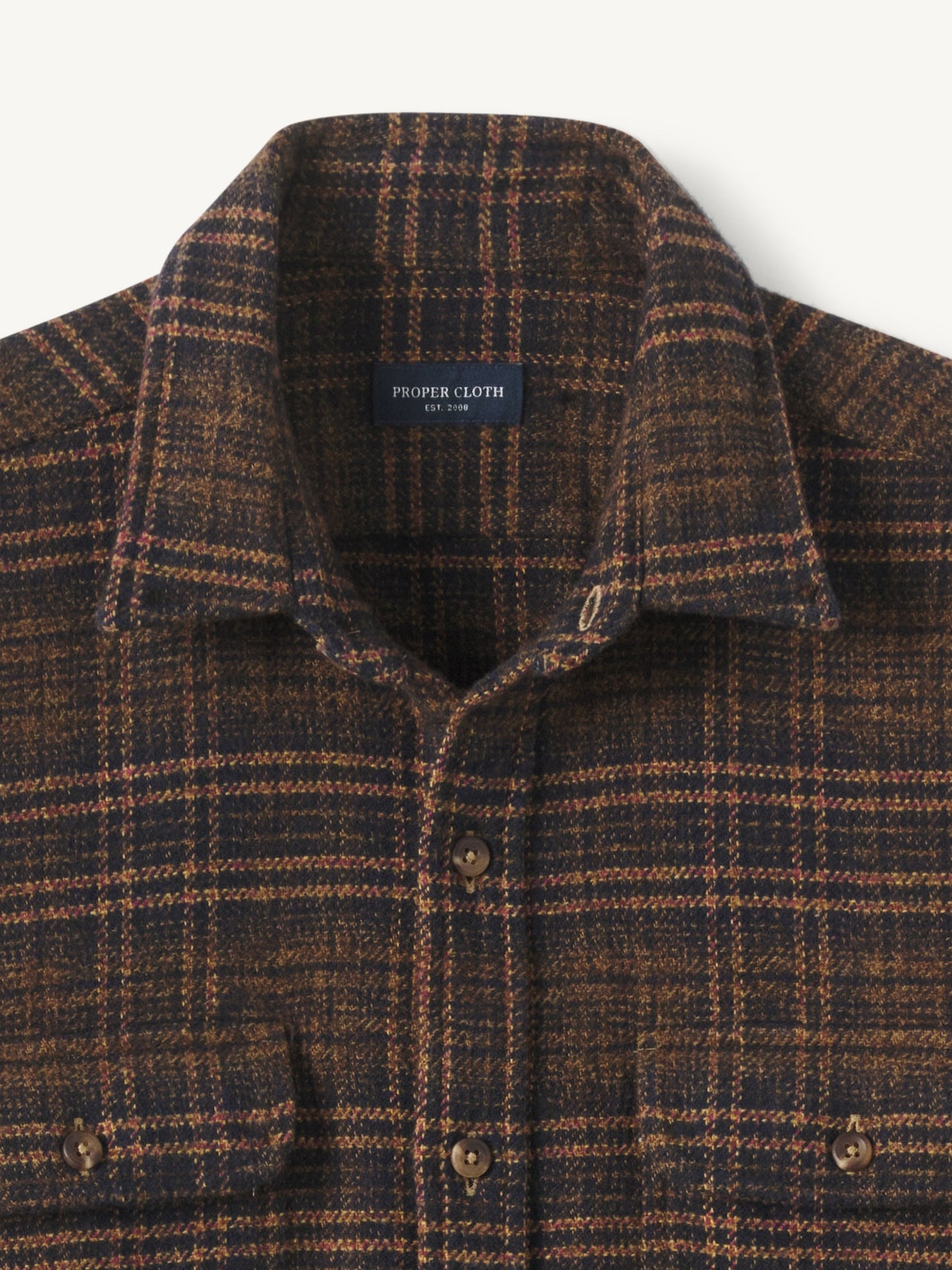 Men’s Brown Plaid Flannel Shirt – Soft Brushed Cotton Long Sleeve Button-Up Shirt with Dual Chest Pockets (S–6XL)