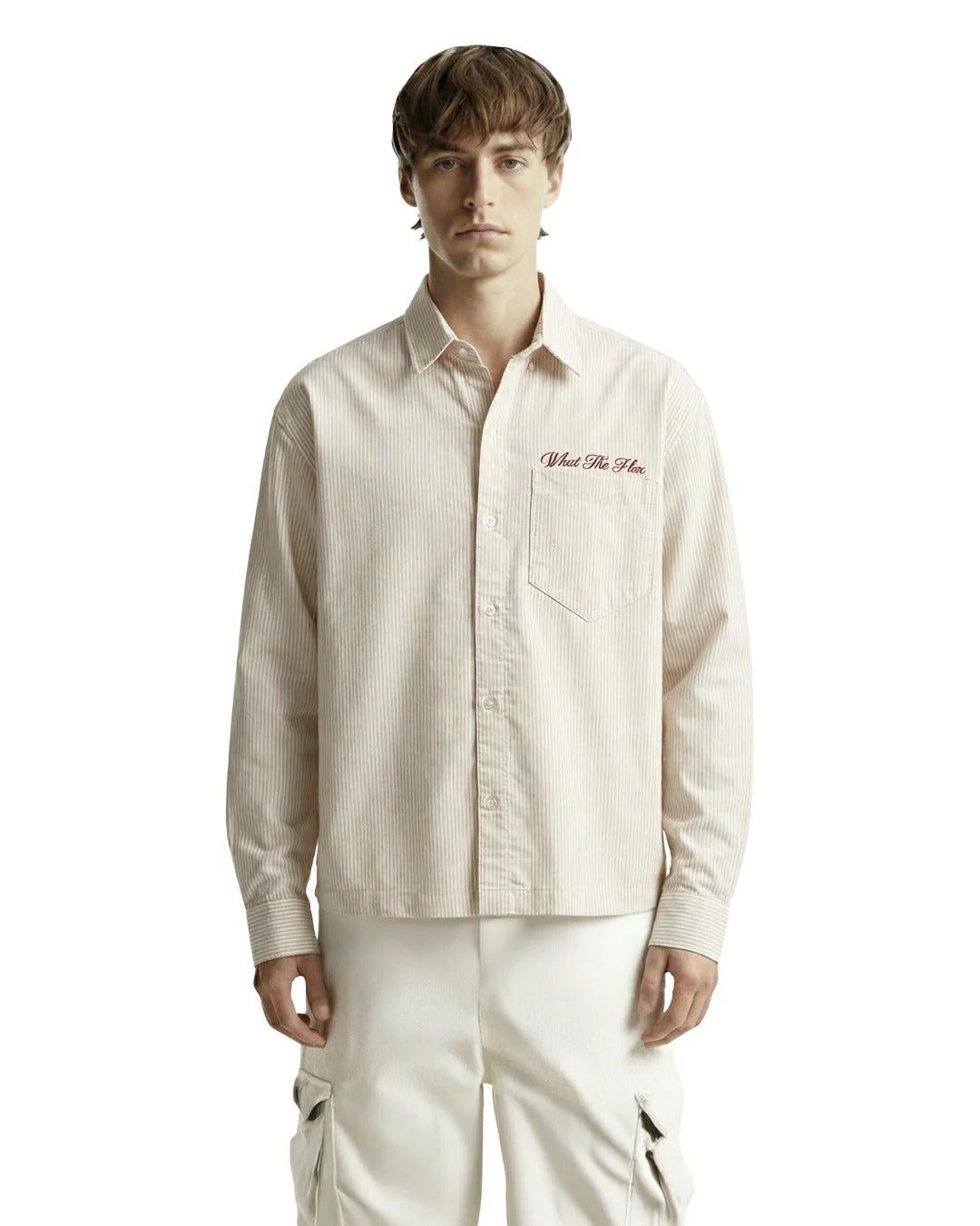 Clothav Are We Really Alive Or Just Existing Graphic Cream Corduroy Oversized Shirt Jacket for Men & Women | Statement Back Print Streetwear