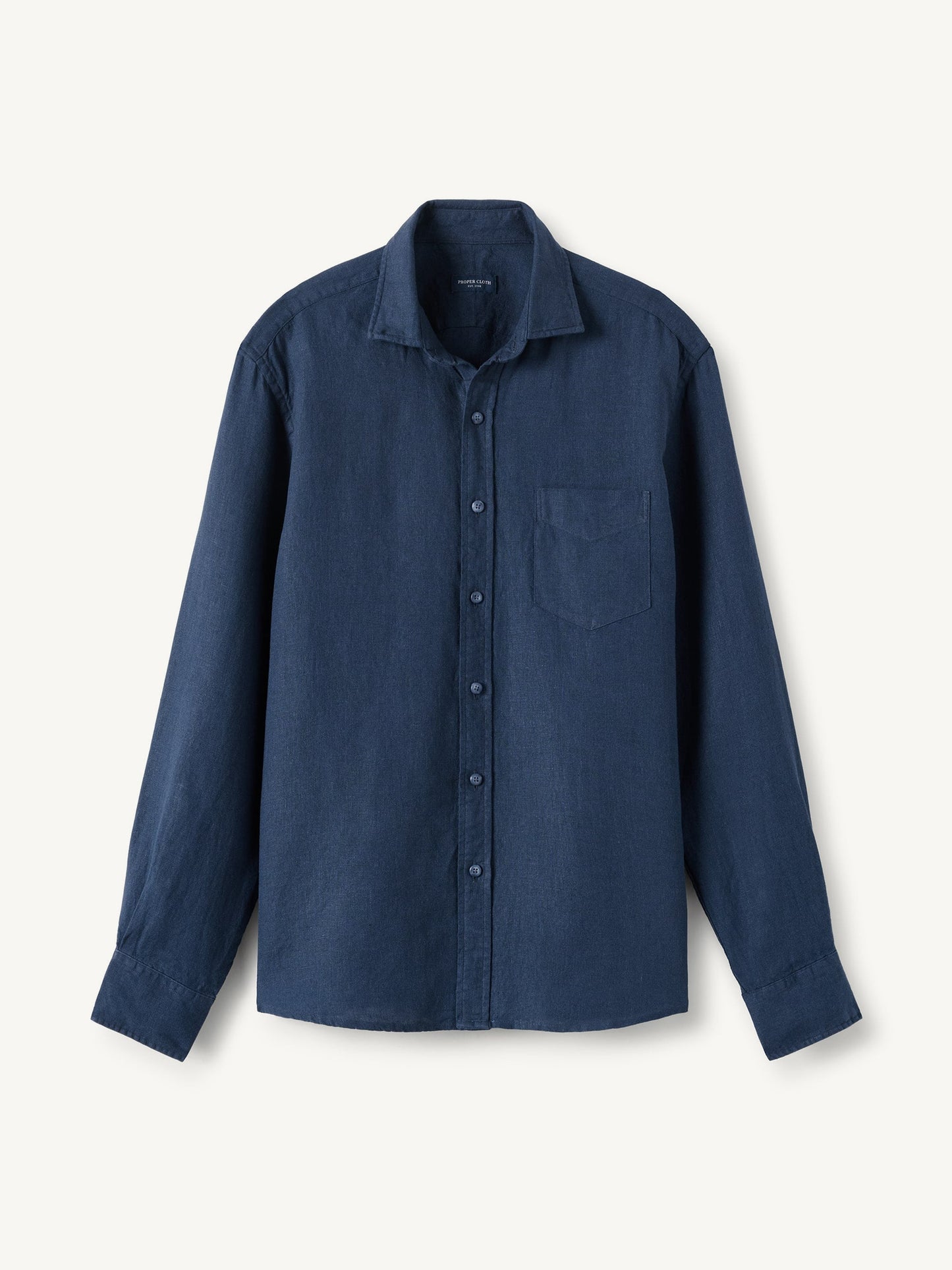 Men’s Navy Linen Blend Long Sleeve Shirt – Lightweight Casual Button-Up Shirt with Chest Pocket (S–6XL)