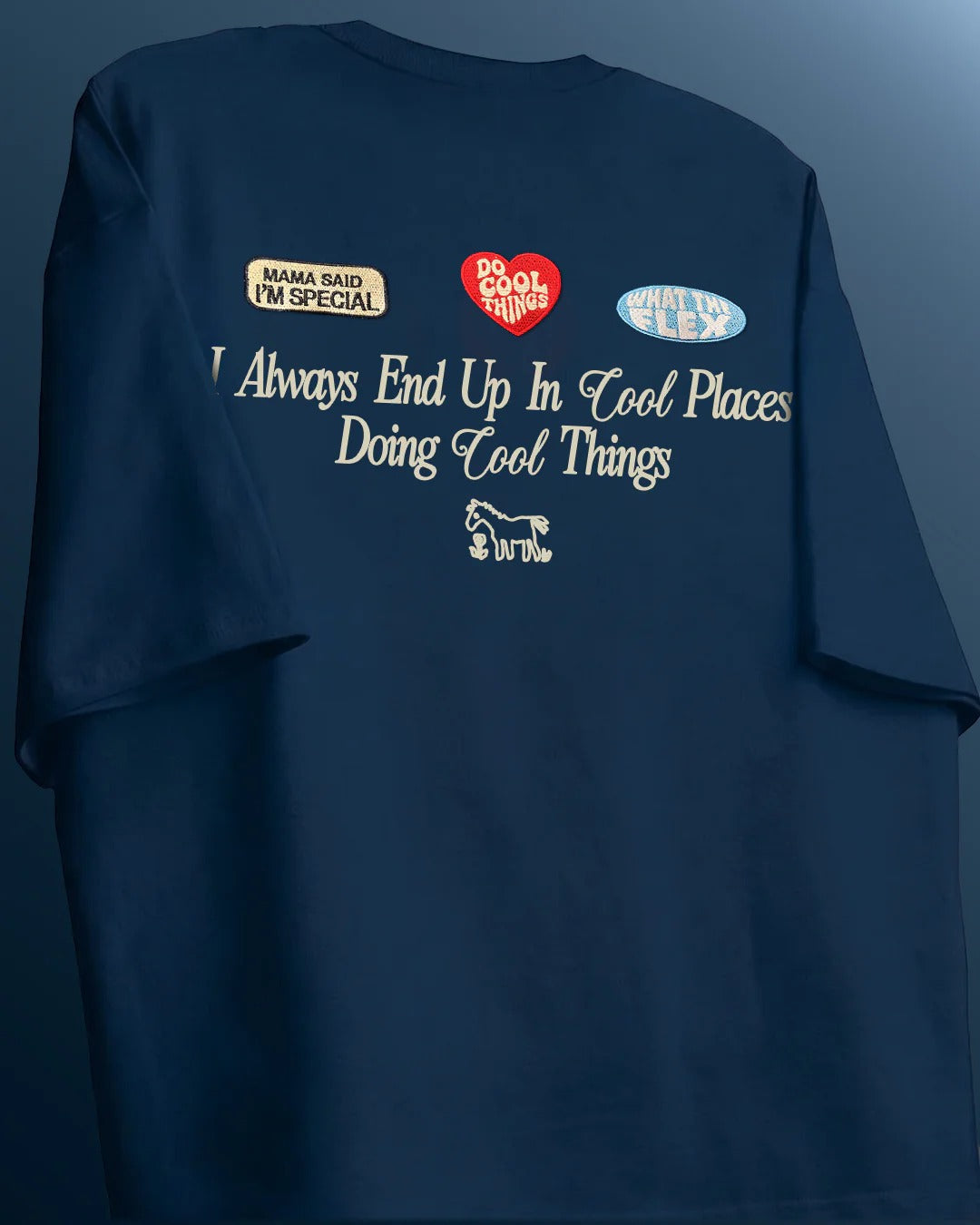 Clothav Cool Places Cool Things Graphic Navy Blue Oversized T-Shirt for Men & Women | Statement Back Print Streetwear