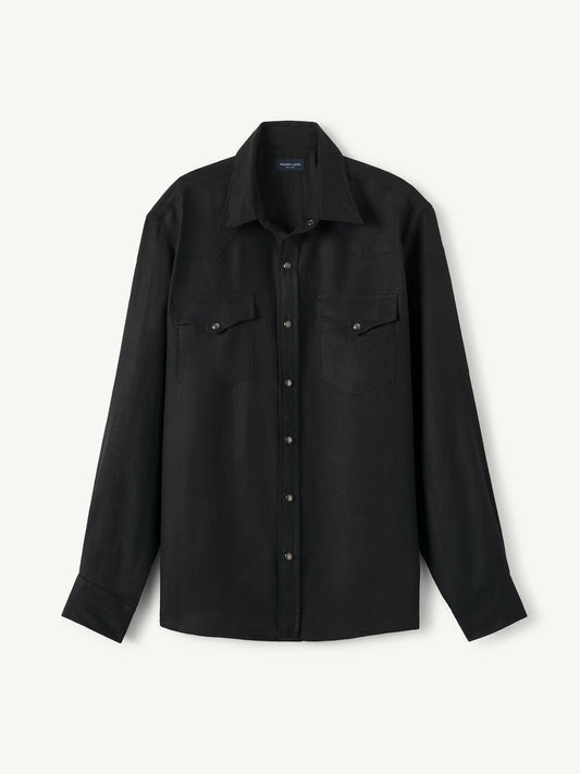 Men’s Black Western Snap Button Shirt – Premium Long Sleeve Casual Shirt with Dual Chest Pockets (S–6XL)