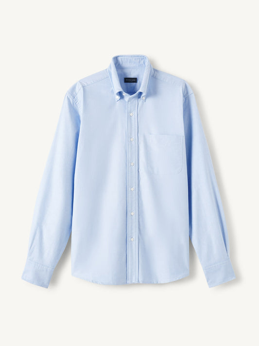 Men’s Light Blue Oxford Button-Down Shirt – Classic Long Sleeve Cotton Dress Shirt with Chest Pocket (S–6XL)